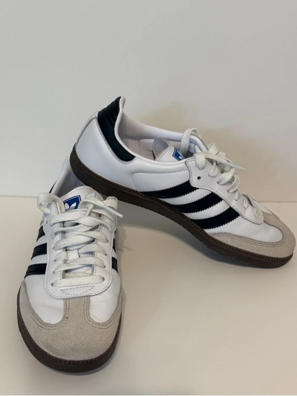 adidas Men’s Samba White Sneakers with Black Stripes and Brown Gum Sole
